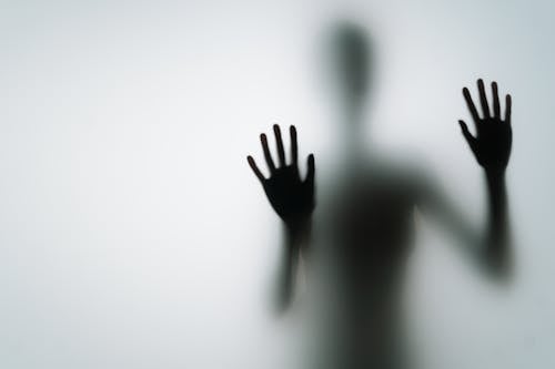 Silhouette of Person with Hands on Glass