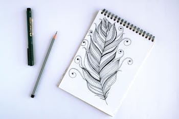 Spring Book With Feather Sketch