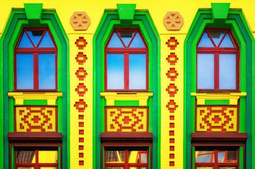 Close-up of a Colorful Apartment Building Facade 