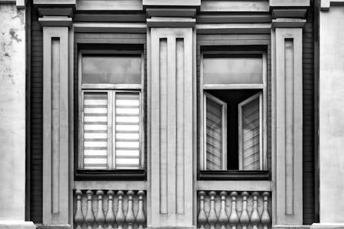 Grayscale Photo of Windows