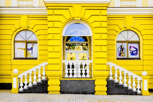 Entrance Staircase of a Yellow Building 