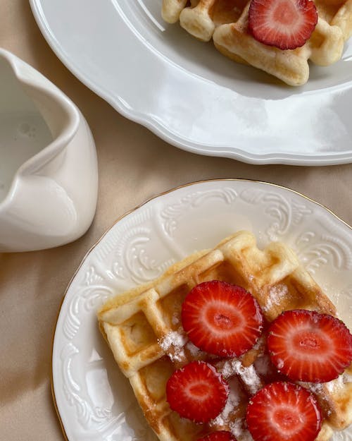 Free Waffles With Strawberries Stock Photo
