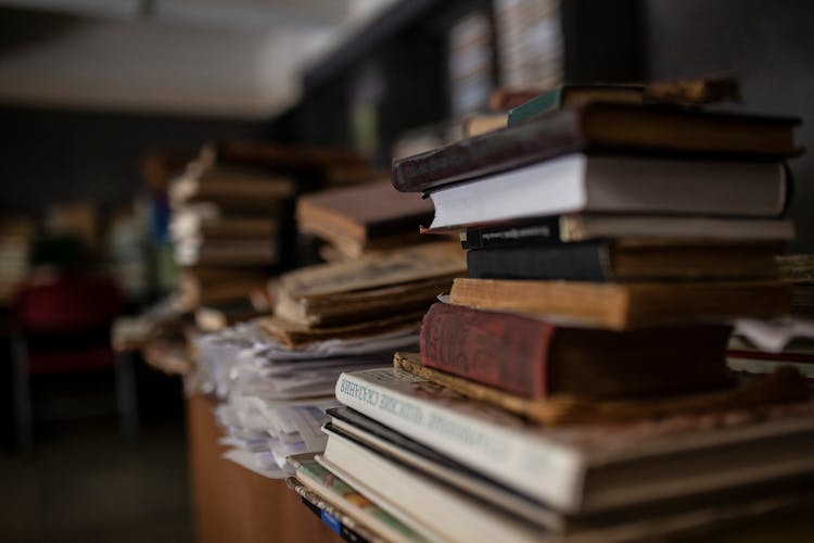 Close Up Of Stacked Books