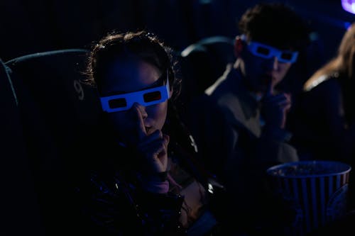 Teenagers in a 3D Glasses in a Cinema and Making Hushing Gesture 