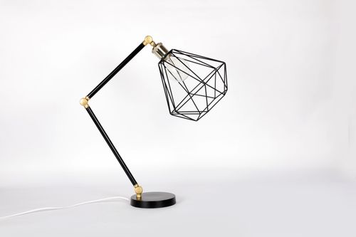 Free Minimalist geometric metal table lamp with adjustable design on a white backdrop. Stock Photo