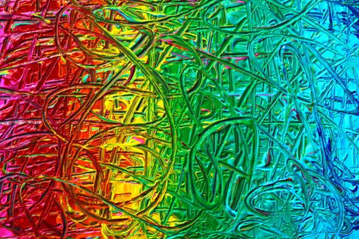 A dynamic abstract art piece showcasing a vivid rainbow color palette and intricate textures.