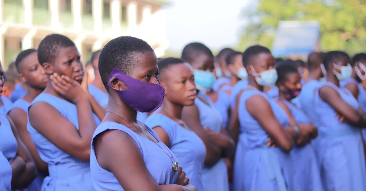 students in a school health club meeting in Volta Region