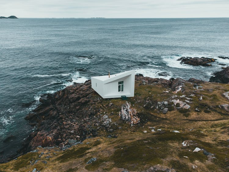 Drone Shot Of Squish Studio In Fogo Island