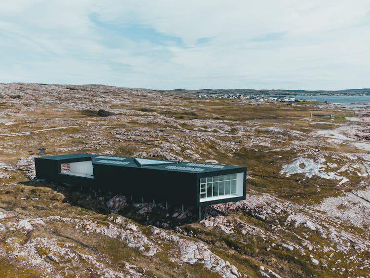 Drone Shot Of Long Studio In Fogo Island