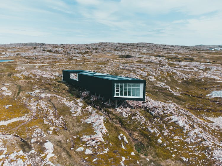 Drone Shot Of Long Studio In Fogo Island