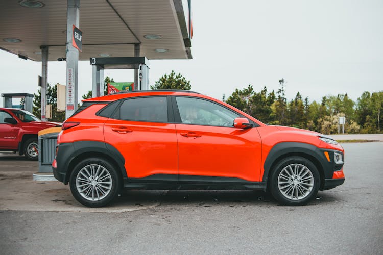 A Hyundai Kona On A Gasoline Station