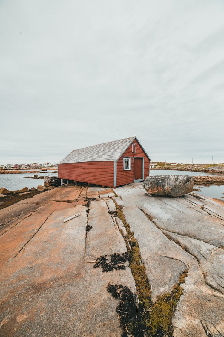 A Red Hut On Fogo Island, Newfoundland, Canada