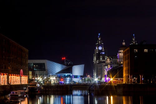 Free stock photo of albert dock, lights, liverpool