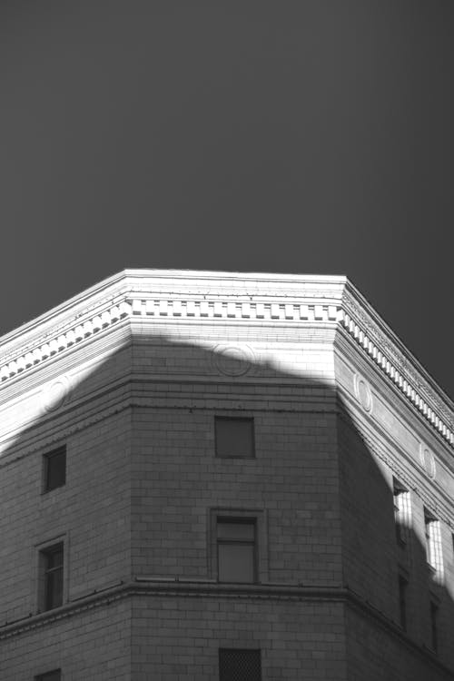Black and White Photo of Corner of a Building