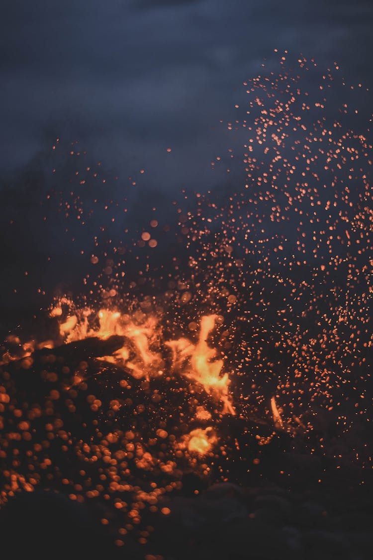 Close-up Of A Flame And Flying Sparks 