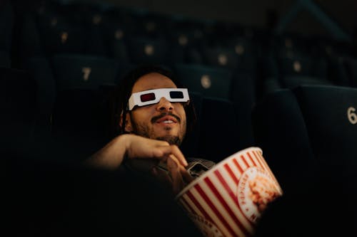Man Wearing 3D Glasses in a Movie Theatre