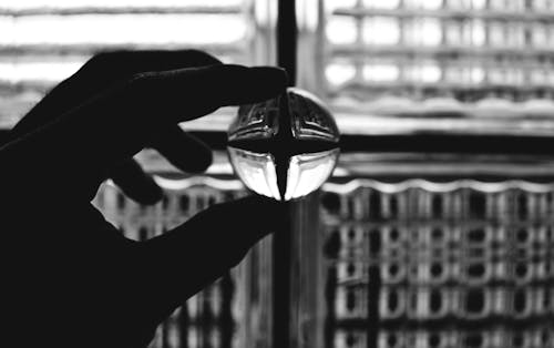 Free Grayscale Photo of a Person Holding a Clear Glass Ball Stock Photo