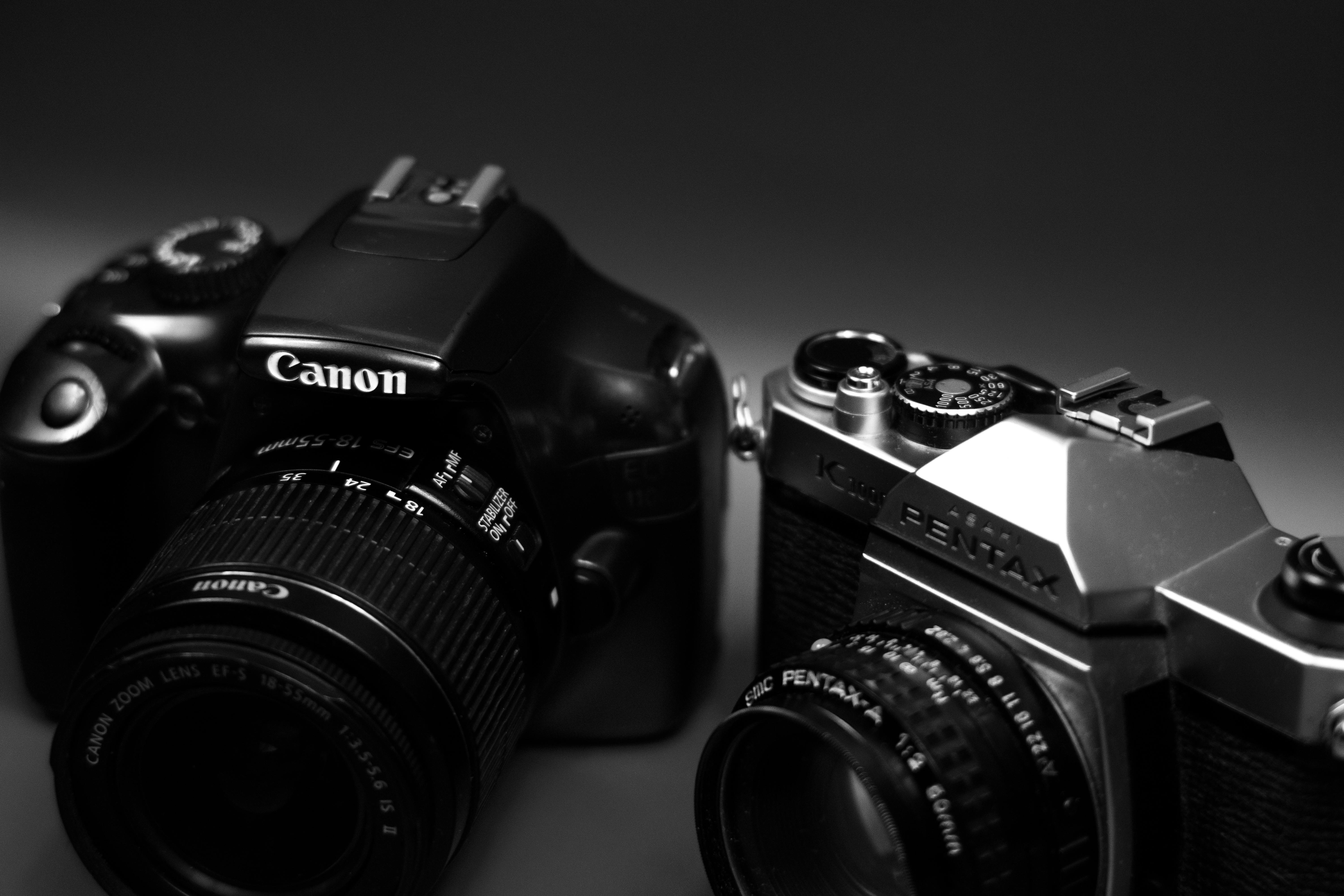 Grayscale Photo of Cameras · Free Stock Photo