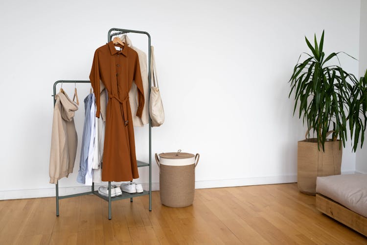 Clothes On Metal Rack