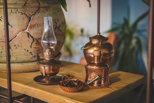 Free Brass-colored Oil Lamp Stock Photo