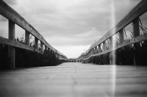 Základová fotografie zdarma na téma analogová fotografie, černobílý, dřevěný most