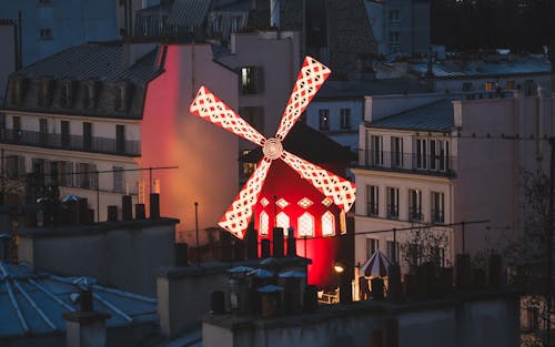 Free Moulin Rouge in Paris at Night Stock Photo