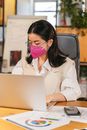 Woman in White Long Sleeve Shirt Wearing Pink Face Mask