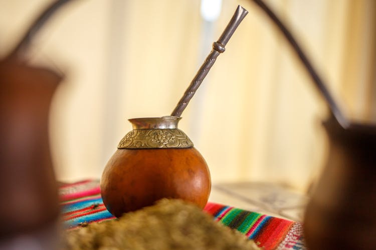 Yerba Mate Cup On Colorful Fabric