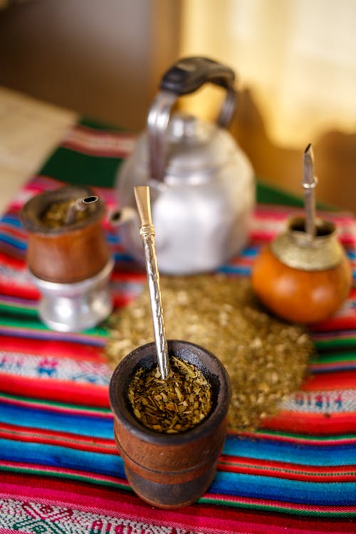 Yerba Mate Cups with Dried Herbal Leaves 