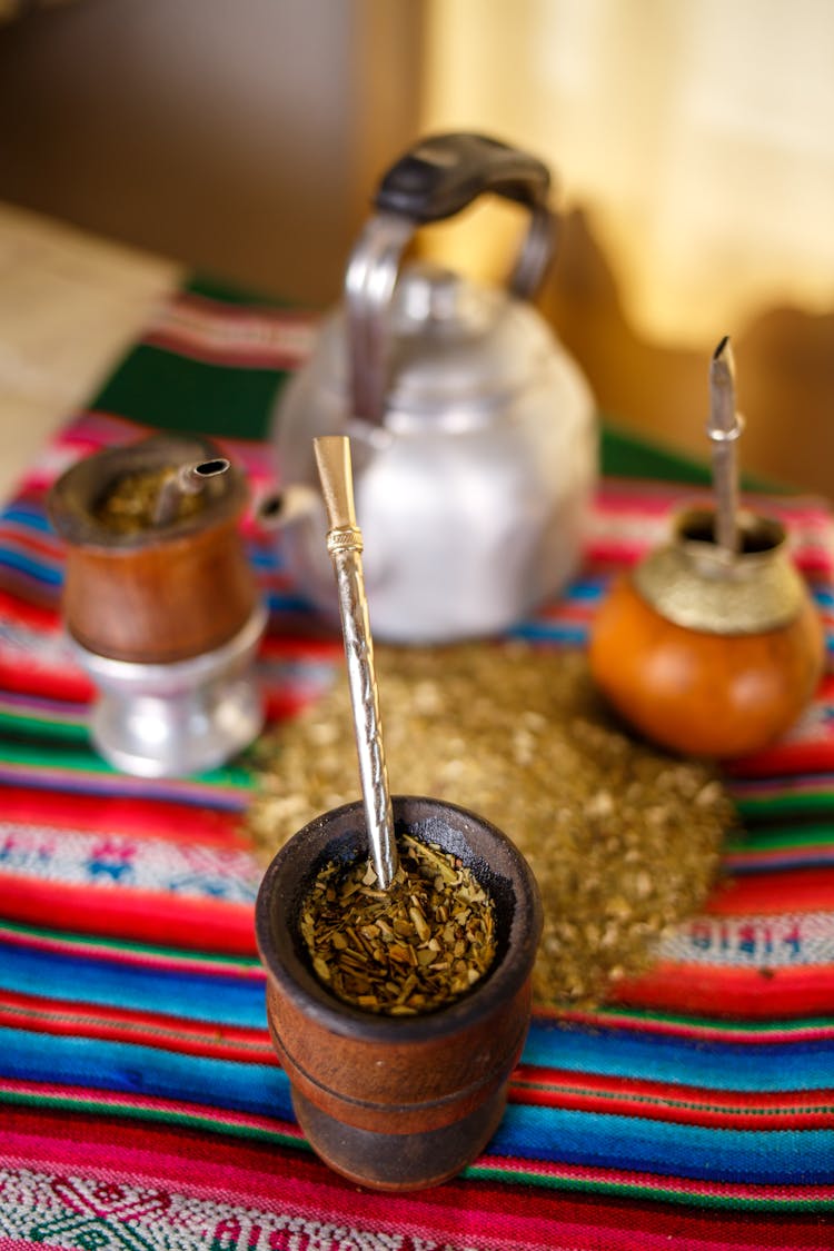 Yerba Mate Cups With Dried Herbal Leaves 