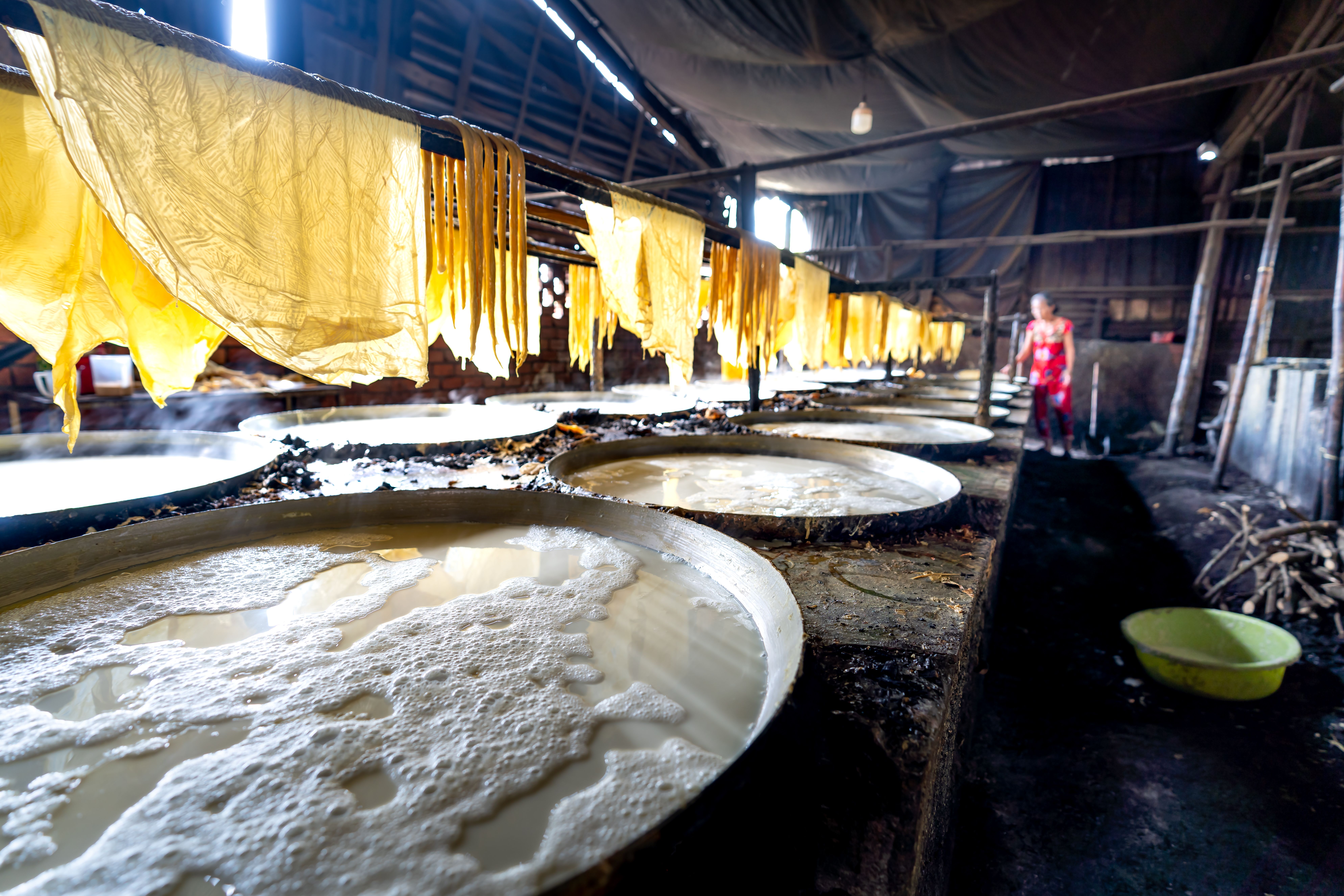 Explore the detailed process of traditional tofu production in a rustic workshop, showcasing local craftsmanship.