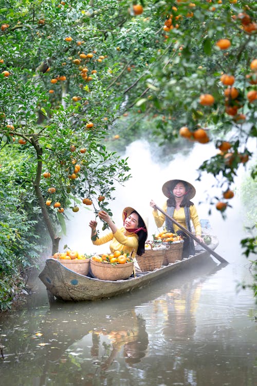 Бесплатное стоковое фото с азиатские женщины, апельсины, вертикальный выстрел