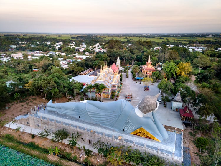 Aerial View Of A Giant Buddha Statue In Soc Trang, Vietnam 