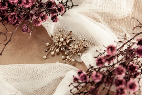 Close-up of Beautiful Flower Earrings with Stones 