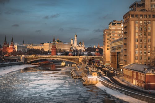 Cityscape with River in Winter