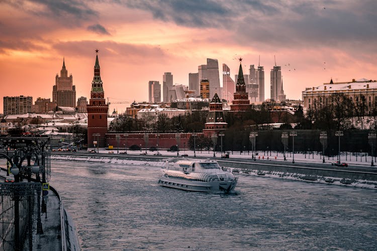 Cityscape Of Moscow At Sunset In Winter 