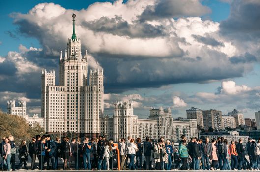Kotelnicheskaya Embankment Building Against the Sky in Moscow, Russia