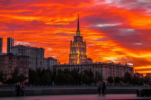 Scenic Sunset over City