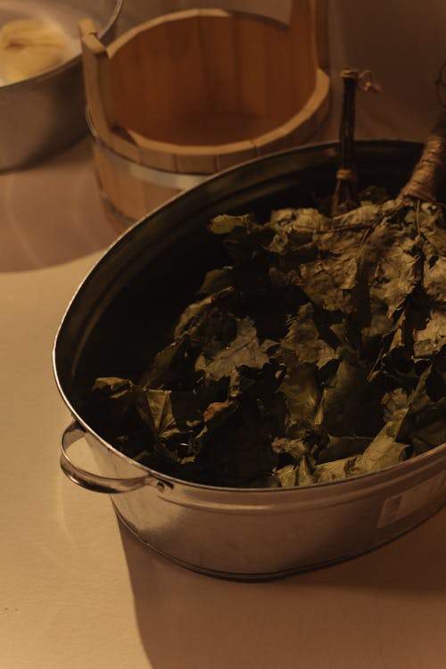 Photograph of a Basin with Leaves