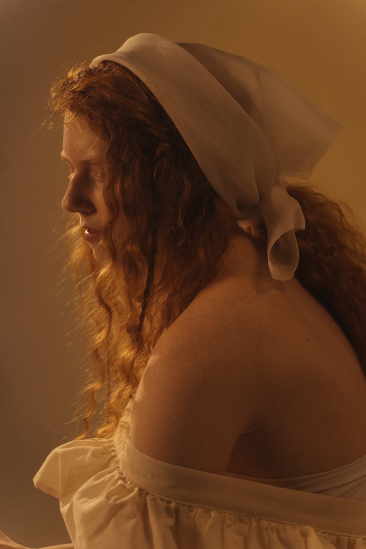 Woman In White Off Shoulder Top And Bandana