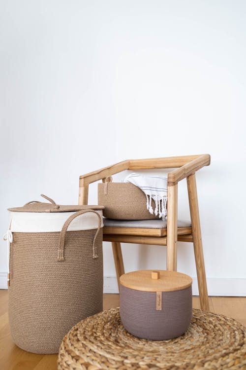 Brown Woven Baskets on the Floor