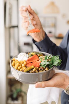 A delicious chickpea and vegetable bowl, perfect for a healthy lunch.