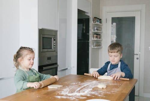 Free Kids Kneading a Dough Stock Photo