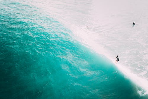 Free An Aerial Photography of Two Persons Surfing on Sea Waves Stock Photo