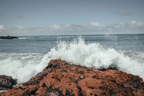 岩石海岸, 水, 波浪撞擊 的 免費圖庫相片