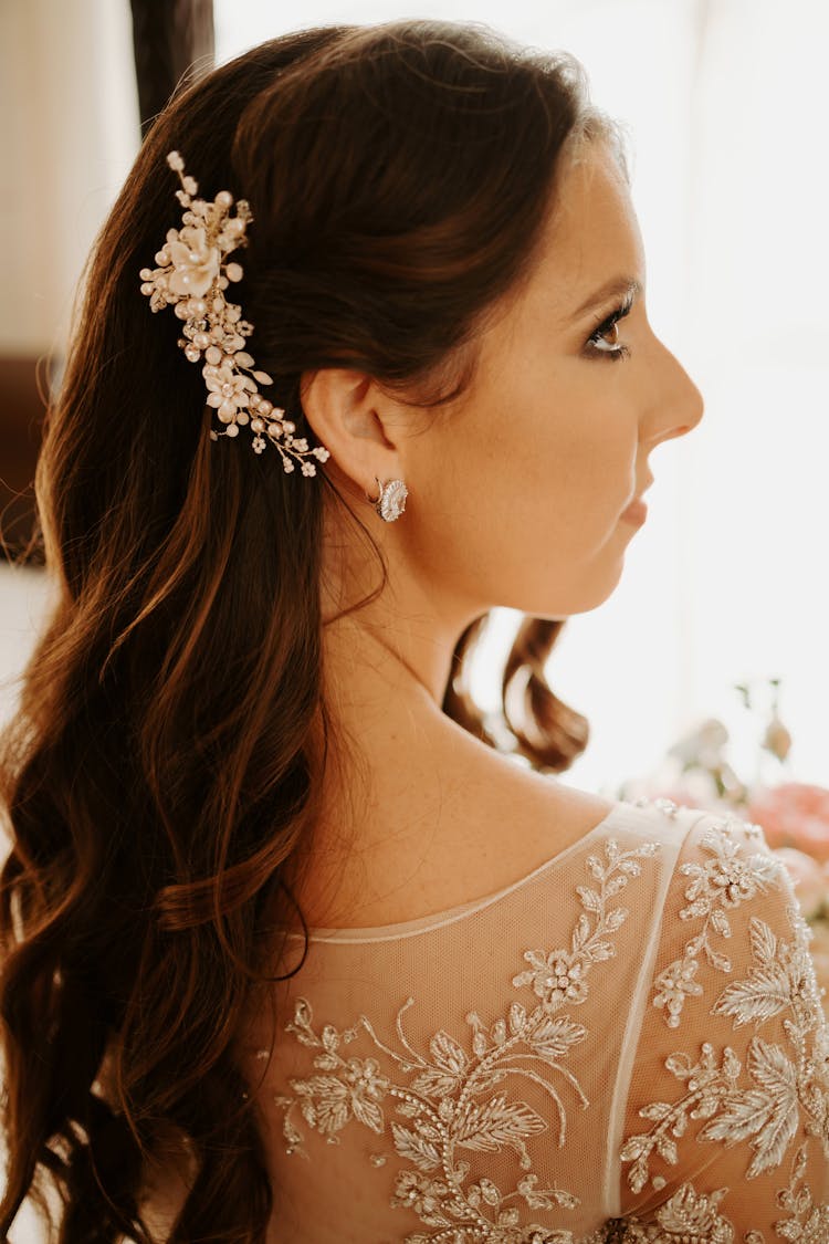 Woman Wearing White Floral Headband 