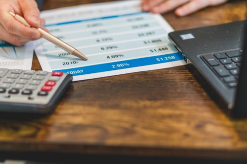 Financial analysis with pen and paper