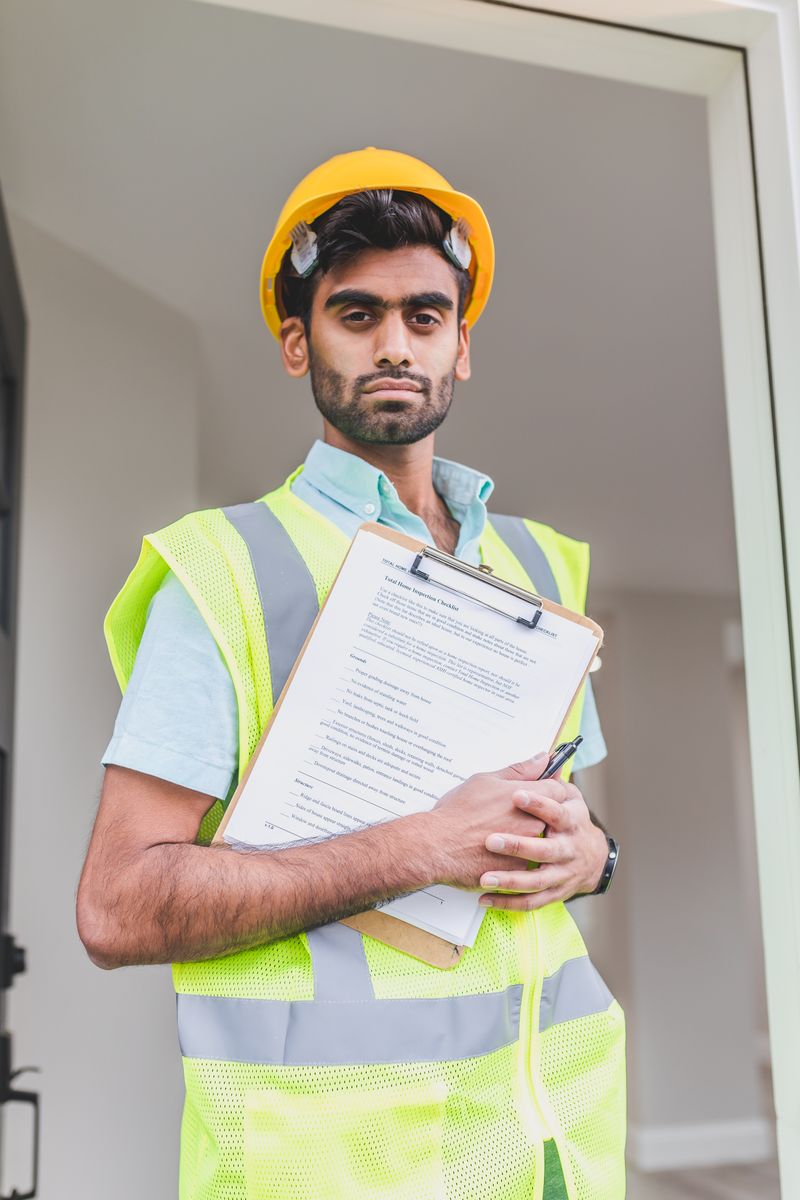Contractor reviewing a project plan on a clipboard at a job site