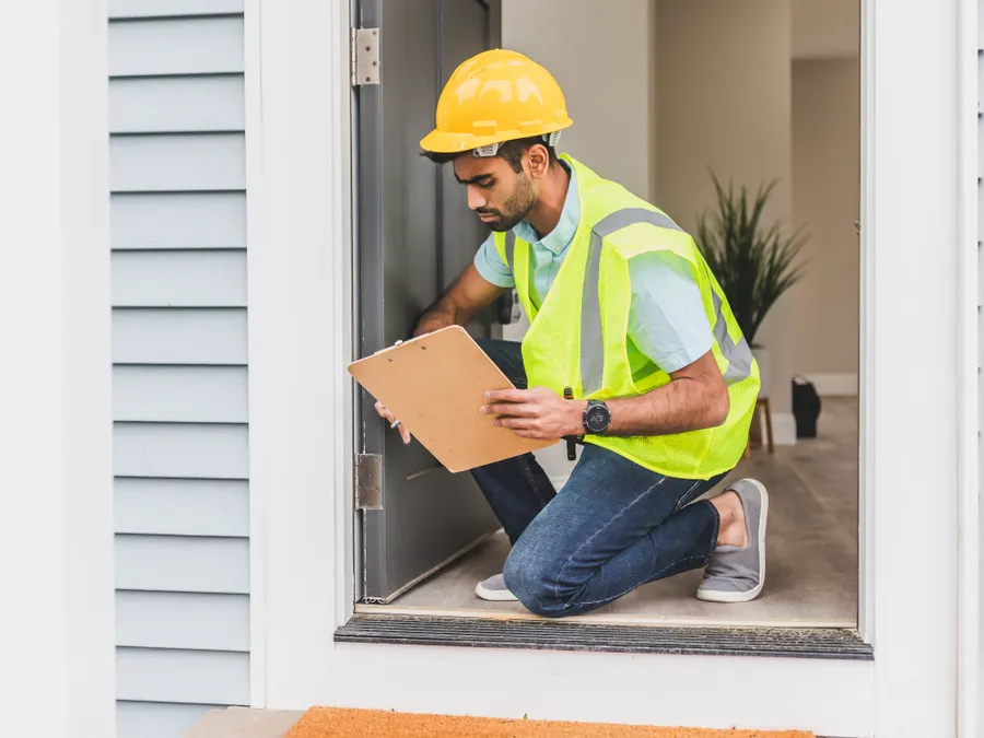 Engineer carrying out a safety inspection with a checklist