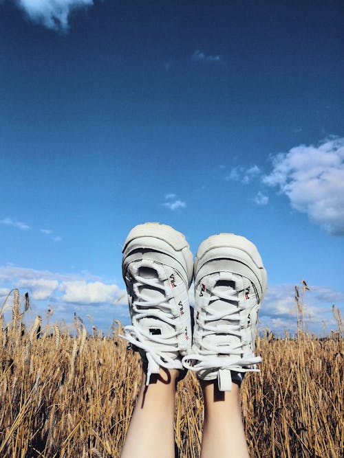 Fotos de stock gratuitas de calzado, campo de cultivo, cielo azul